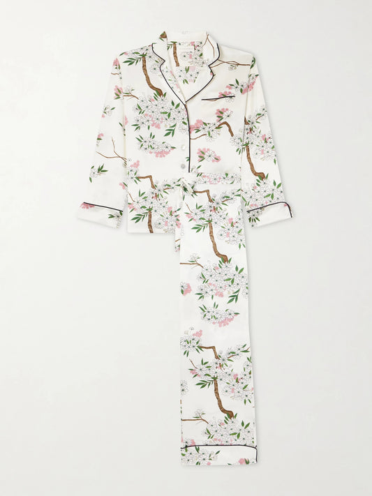 Lila Floral-print Silk-satin Pajama Set