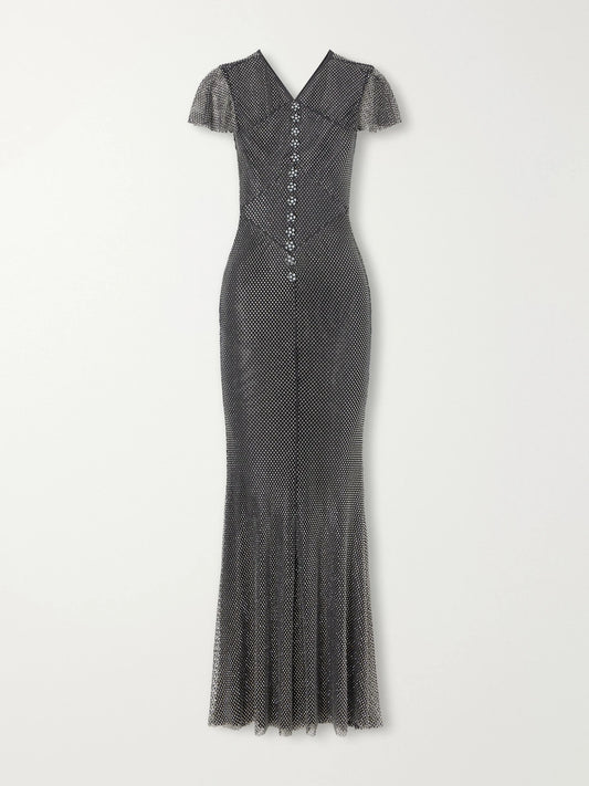 Self-Portrait Crystal-embellished Mesh Maxi Dress
