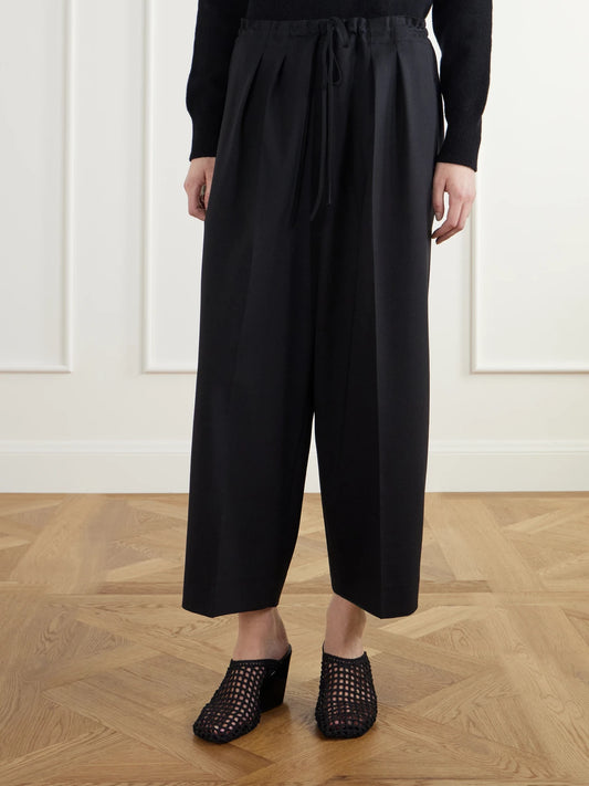 Maria McManus Cropped Drawstring Wool-blend Crepe Wide-leg Pants