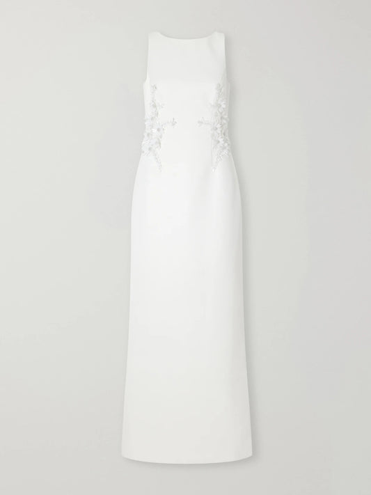 Rebecca Vallance Andre Floral-appliquéd Darted Crepe Gown