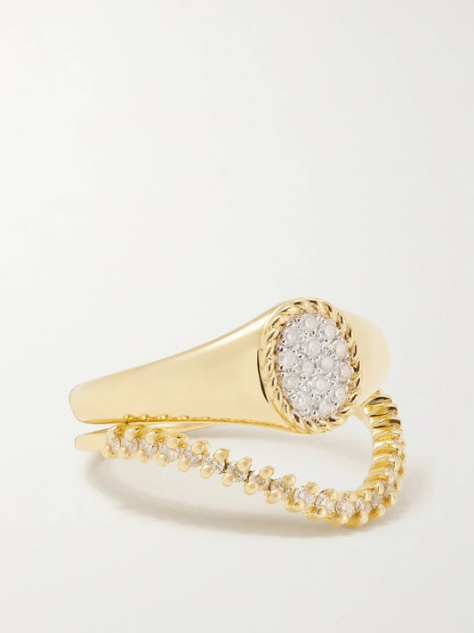 9-karat Gold Diamond Signet Ring Set
