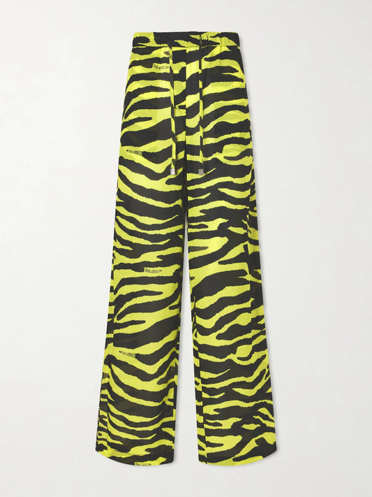 Zebra-print Cotton Mid-rise Wide-leg Pants