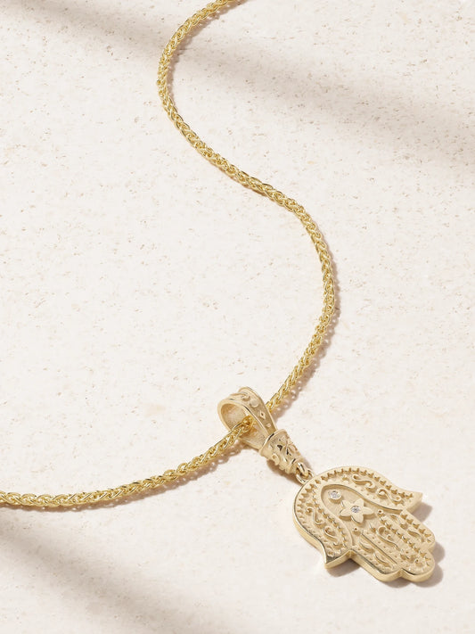 Southwestern Hamsa 14-karat Gold Diamond Necklace