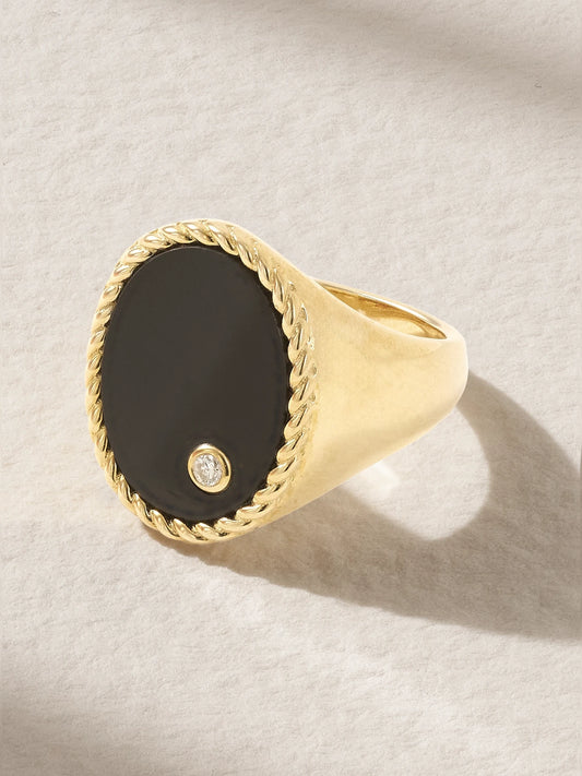 9-karat Gold, Onyx And Diamond Signet Ring
