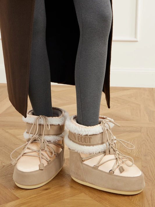 Moon Boot Icon Low Pearly Plus Suede-trimmed Shearling And Satin Boots