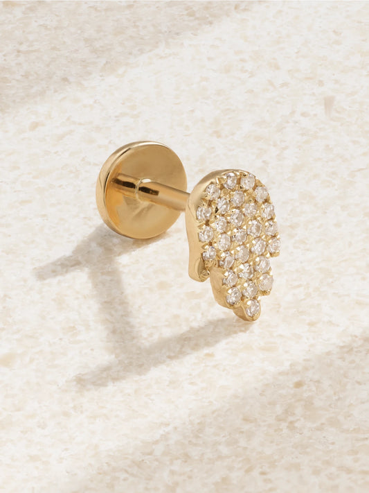 Hand Of Fatima 18-karat Gold Diamond Single Earring