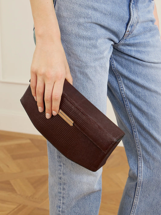 Clip Lizard-effect Leather Shoulder Bag