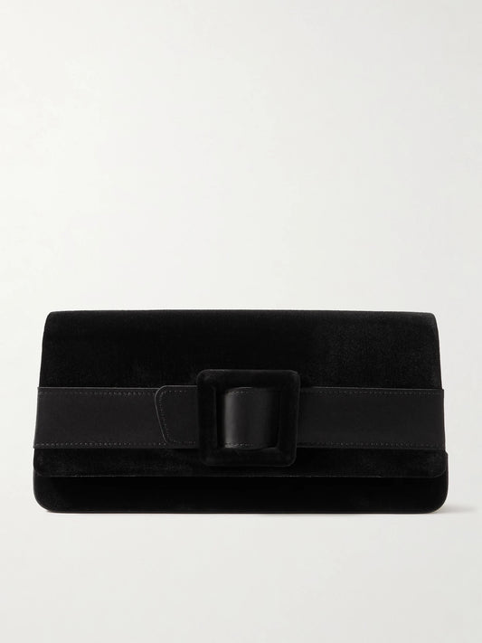 Maygot Buckle-embellished Satin-trimmed Velvet Clutch