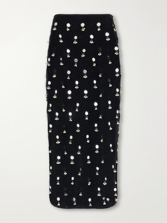 Yoshita 1967 Anastacia Embellished Cotton Crochet-knit Midi Skirt