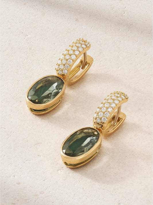 18-karat Gold Diamond, Prasiolite And Malachite Earrings