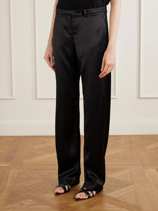KHAITE Hunter Pleated Satin Straight-leg Pants