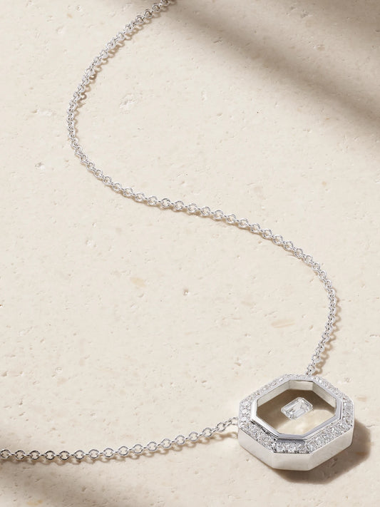 Universe 18-karat White Gold, Diamond And Enamel Necklace