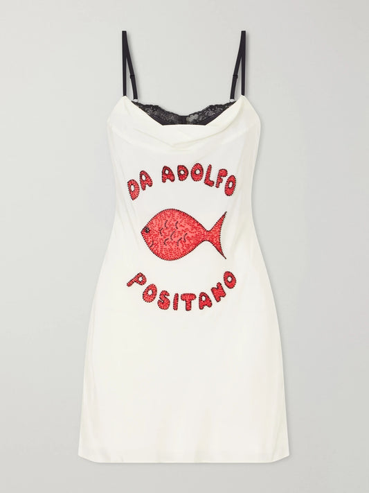 Evangeline Lace-trimmed Embellished Silk Mini Dress