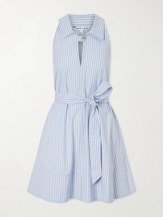 Veronica Beard Florenz Belted Striped Cotton Mini Dress