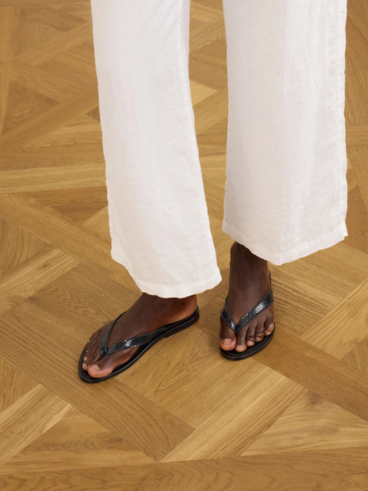 Torino Snake-effect Leather Thong Sandals