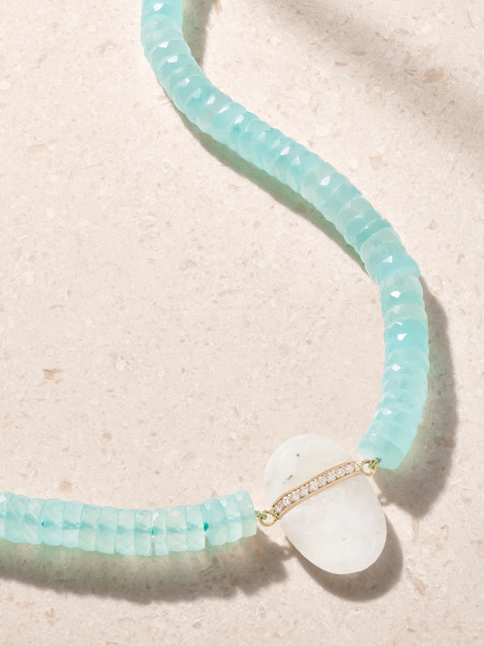 JIA JIA 14-karat Gold, Chalcedony Moonstone And Diamond Beaded Necklace