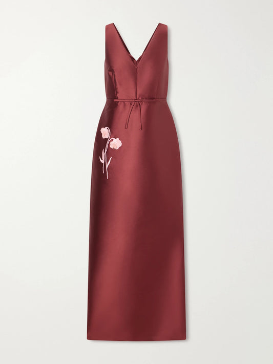 Bow-detailed Embroidered Mikado Gown