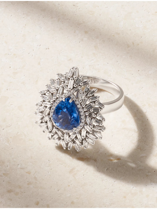 Ceylon 18-karat White Gold, Sapphire And Diamond Ring