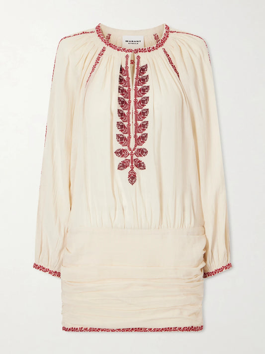 Ludy Floral-embroidered Organic Cotton Mini Dress