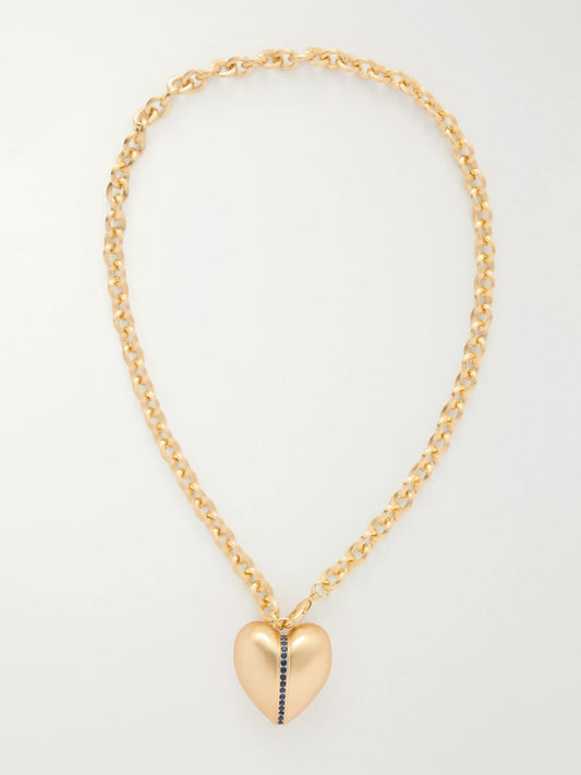 The Sapphire Stripe Puffy Heart Gold-tone And Sapphire Necklace