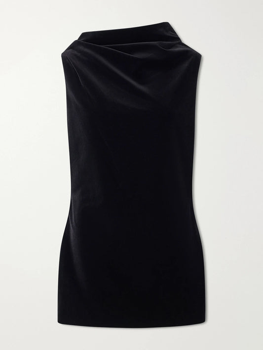 KHAITE Astor Draped Cotton-blend Velvet Mini Dress