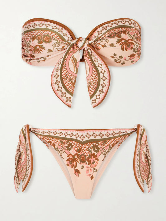 Aster Strapless Knot-detailed Printed Bikini