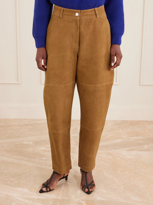 RÓHE Sculptural Paneled Suede Barrel-leg Pants