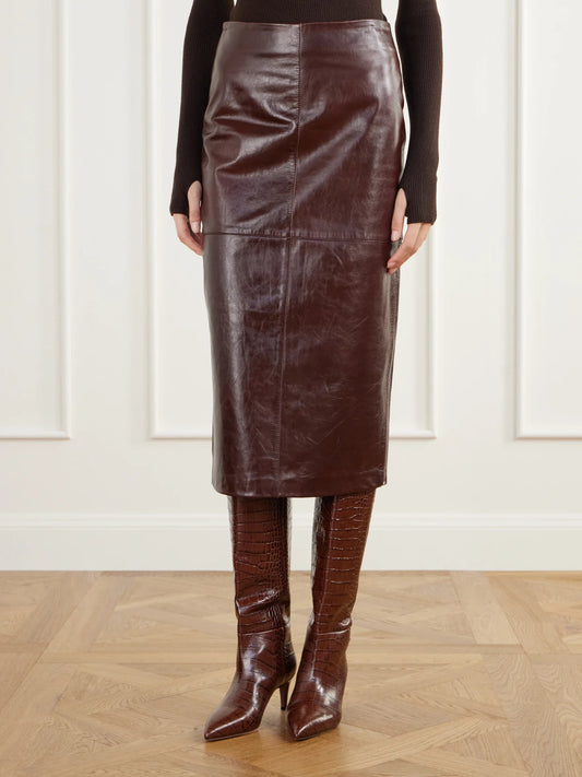 Sportmax Lappole Paneled Glossed-leather Midi Skirt