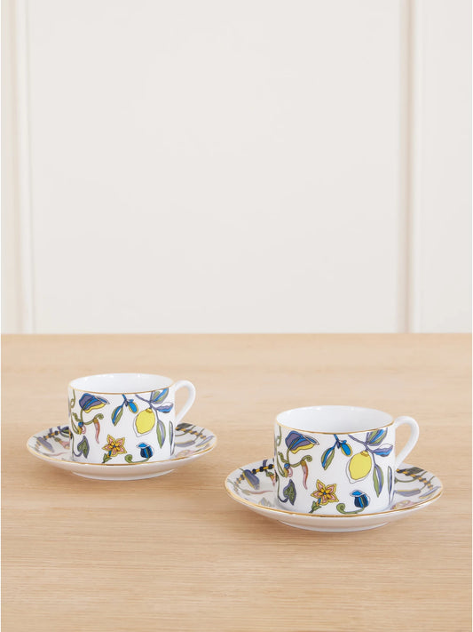 Impero Set Of Two Gold-plated Painted Porcelain Teacups