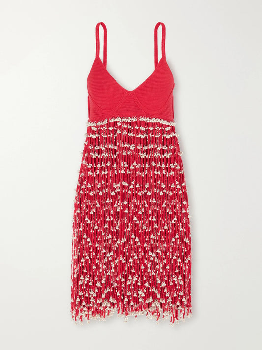 Yoshita 1967 Catherine Embellished Cotton Crochet-knit Mini Dress
