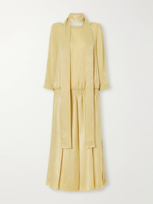 MM6 Maison Margiela Scarf-detailed Gathered Pleated Habotai Midi Dress