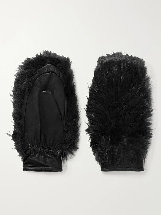 Hill Plush-trimmed Padded Leather Ski Gloves