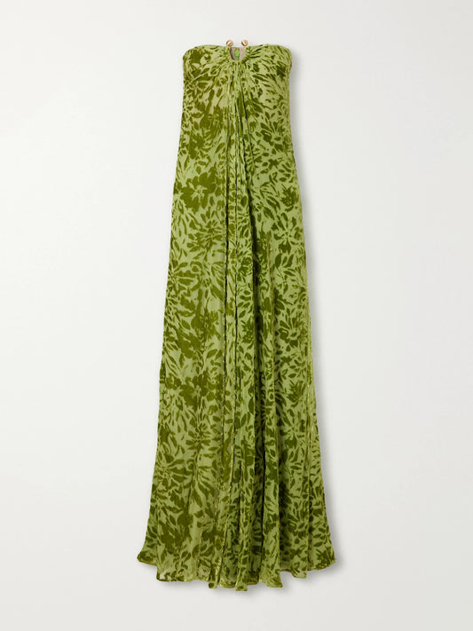 Cult Gaia Renay Strapless Embellished Gathered Devoré Bustier Maxi Dress