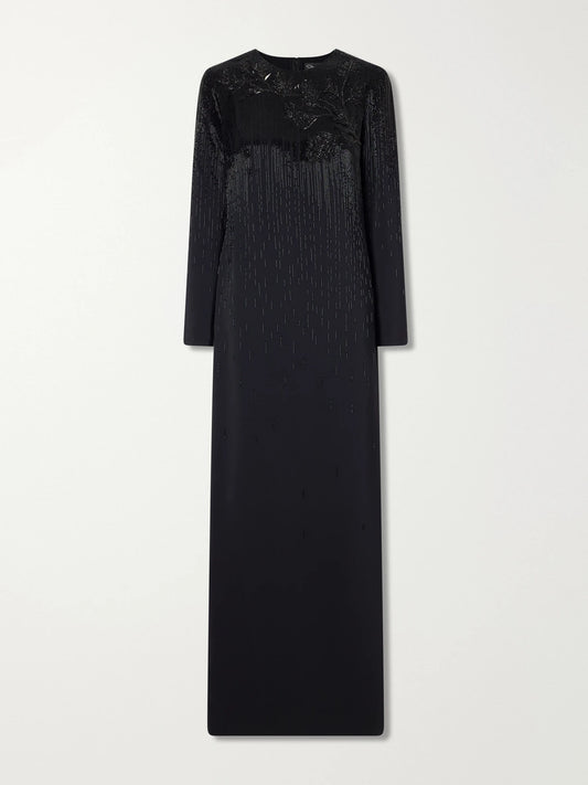 Oscar de la Renta Floral-appliquéd Bead-embellished Stretch-crepe Gown