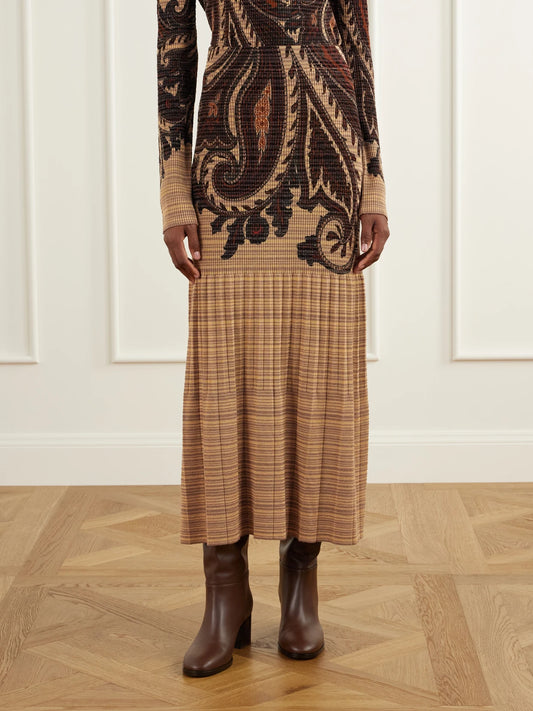 Etro Paisley Printed Plissé-knit Midi Skirt