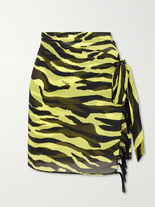 Tasseled Zebra-print Cotton-voile Pareo