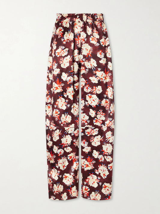 Floral-print Wide-leg Silk Pants