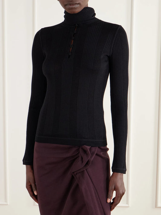 Tory Burch Scarf-detailed Ribbed Wool Sweater