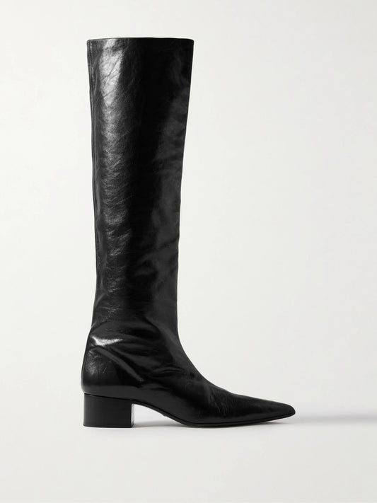 KHAITE Andee Crinkled-leather Knee Boots