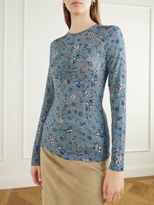 Ulla Johnson Gathered Floral-print Stretch-jersey Blouse