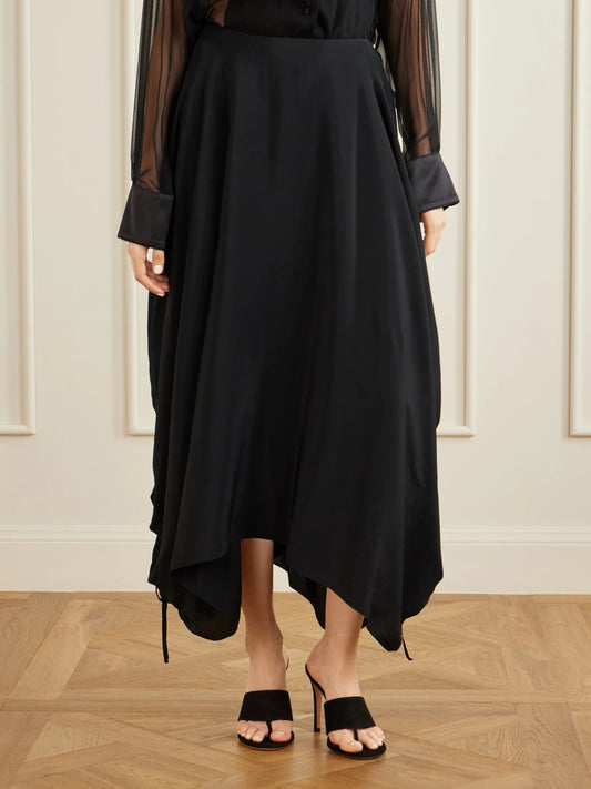 Desia Asymmetric Silk-crepe Midi Skirt