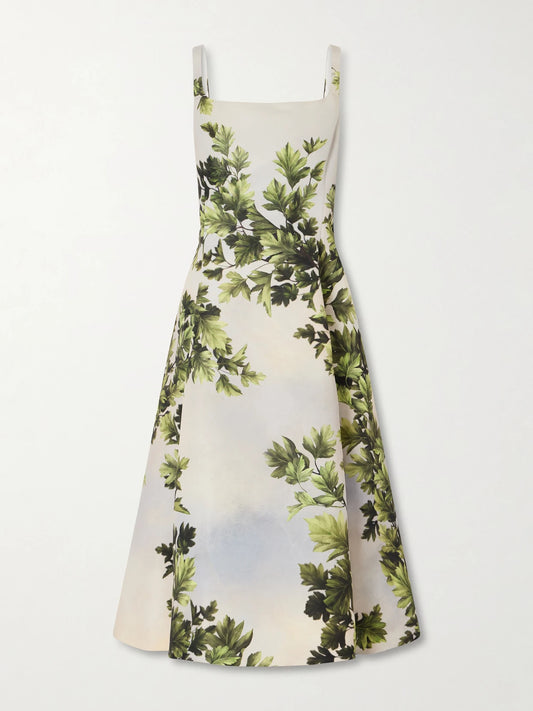 Oscar de la Renta Printed Faille Midi Dress