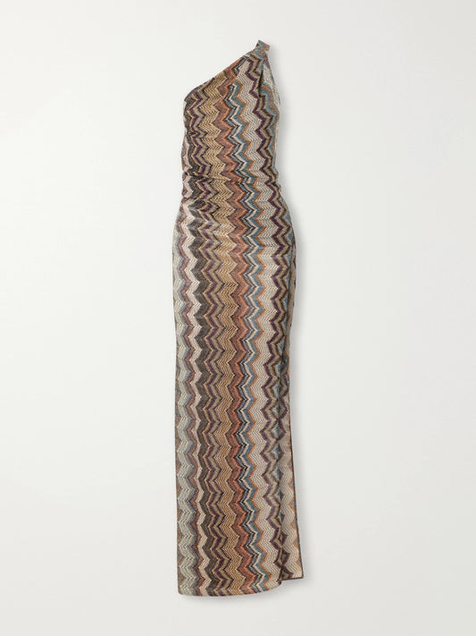 Missoni One-shoulder Metallic Crochet-knit Maxi Dress