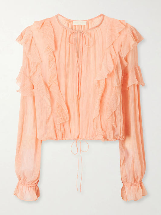 Ulla Johnson Delfina Cropped Ruffled Silk-crepon Blouse