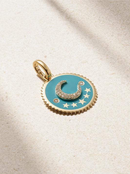 Crescent Medium 18-karat Gold, Enamel And Diamond Pendant