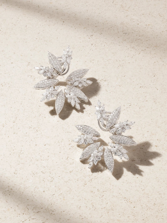 YEPREM 18-karat White Gold Diamond Earrings