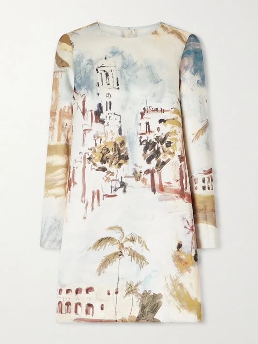 Printed Satin Mini Dress