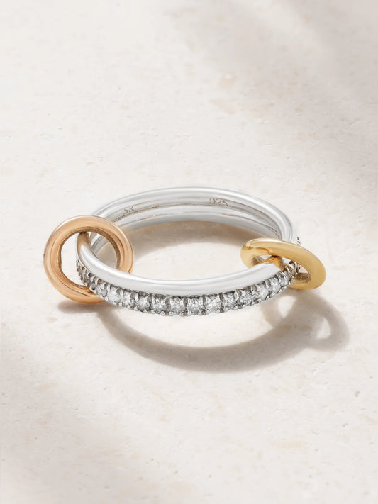 Marigold Set Of Two Sterling Silver And 18-karat Yellow And Rose Gold Diamond Rings