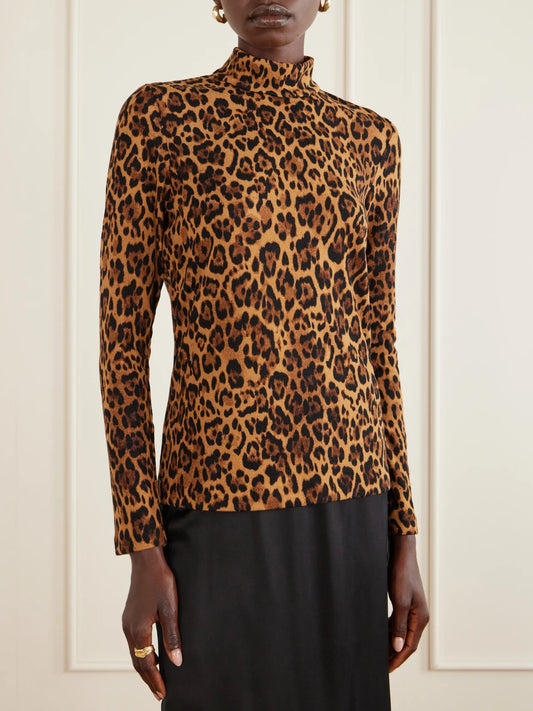 Leopard-print Turtleneck Sweater