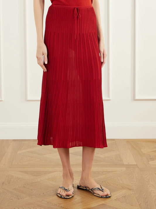 Faithfull Citara Drawstring Ribbed Cotton-blend Knitted Midi Skirt